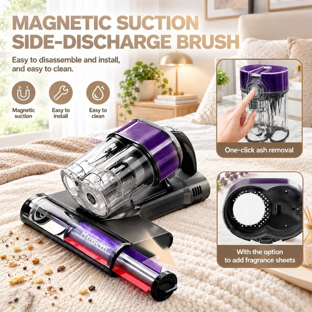 Alt view image 3 of 7 - Mattress Vacuum Cleaner, Bed Vacuum with 18Kpa Suction & 253.7nm UV-C Light | Intelligent Dual Cup,150°F Heat, HEPA, One-Click Dust Removal Handheld Vacuums for Bed, Sofa, Carpet, Grey