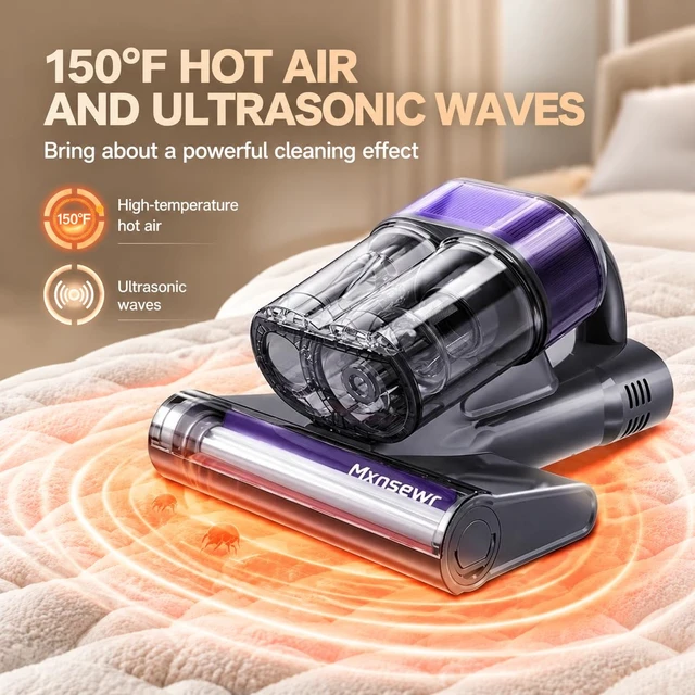 Alt view image 6 of 7 - Mattress Vacuum Cleaner, Bed Vacuum with 18Kpa Suction & 253.7nm UV-C Light | Intelligent Dual Cup,150°F Heat, HEPA, One-Click Dust Removal Handheld Vacuums for Bed, Sofa, Carpet, Grey