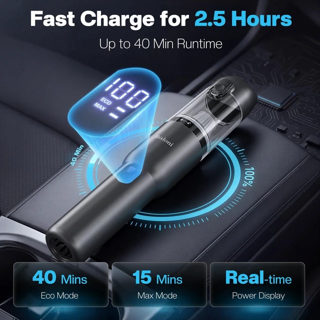 Alt view image 3 of 7 - Car Vacuum 4-in-1 Small Handheld Vacuum w/ 25000Pa Suction, Cordless Hand Held Vacuum Rechargeable w/ Power Display, Portable Cordless Mini Car Vacuum with Led Light for Car Home Office Desk Keyboard