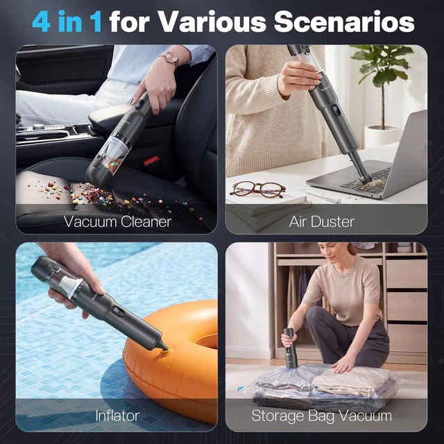 Alt view image 2 of 7 - Car Vacuum 4-in-1 Small Handheld Vacuum w/ 25000Pa Suction, Cordless Hand Held Vacuum Rechargeable w/ Power Display, Portable Cordless Mini Car Vacuum with Led Light for Car Home Office Desk Keyboard