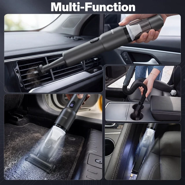 Alt view image 4 of 7 - Car Vacuum 4-in-1 Small Handheld Vacuum w/ 25000Pa Suction, Cordless Hand Held Vacuum Rechargeable w/ Power Display, Portable Cordless Mini Car Vacuum with Led Light for Car Home Office Desk Keyboard