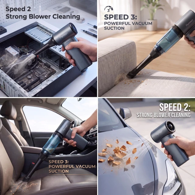 Alt view image 2 of 7 - Flymayn TurboFlow 3-in-1 Compact Cordless Mini Blower & Vacuum, Gray | Ultra High-Speed Motor, Fast Charging,Small Dust Blower and Vacuum for Desk, PC, Keyboard, Car, Home, Garden & Outdoor
