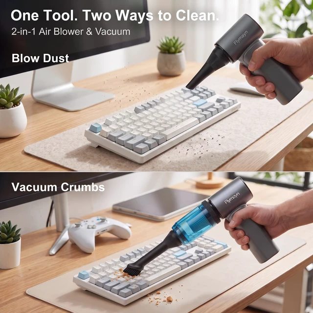Alt view image 5 of 7 - Flymayn TurboFlow 3-in-1 Compact Cordless Mini Blower & Vacuum, Gray | Ultra High-Speed Motor, Fast Charging,Small Dust Blower and Vacuum for Desk, PC, Keyboard, Car, Home, Garden & Outdoor