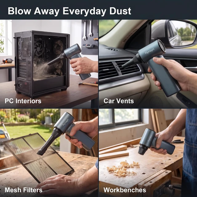 Alt view image 7 of 7 - Flymayn TurboFlow 3-in-1 Compact Cordless Mini Blower & Vacuum, Gray | Ultra High-Speed Motor, Fast Charging,Small Dust Blower and Vacuum for Desk, PC, Keyboard, Car, Home, Garden & Outdoor