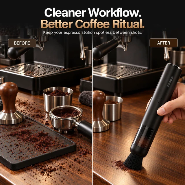 Alt view image 2 of 7 - Barista Coffee Vacuum Cleaner for Coffee Grinders & Espresso Machines | Coffee grounds vacuum for Barista Stations, 4 heads, soft bristle brush, angled nozzle, blower tip, USB-C rechargeable
