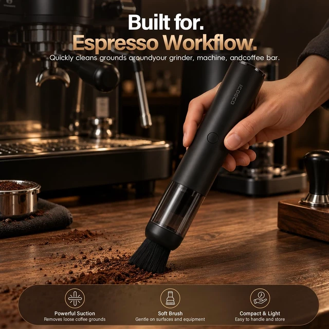 Alt view image 4 of 7 - Barista Coffee Vacuum Cleaner for Coffee Grinders & Espresso Machines | Coffee grounds vacuum for Barista Stations, 4 heads, soft bristle brush, angled nozzle, blower tip, USB-C rechargeable