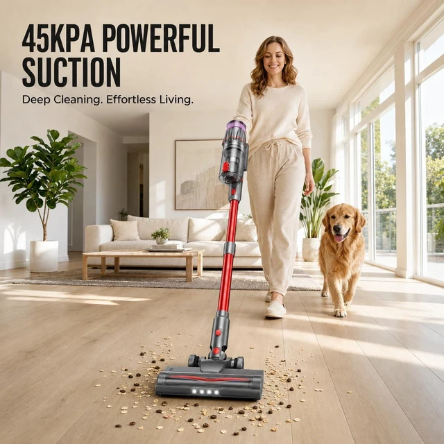 Alt view image 2 of 7 - Cordless Vacuum Cleaner, Self-Standing Stick Vacuum with Smart LED Display, Powerful Suction Rechargeable Vacuum for Pet Hair & Hardwood Floors, Lightweight Battery Powered Vacuum for Home & Dorm