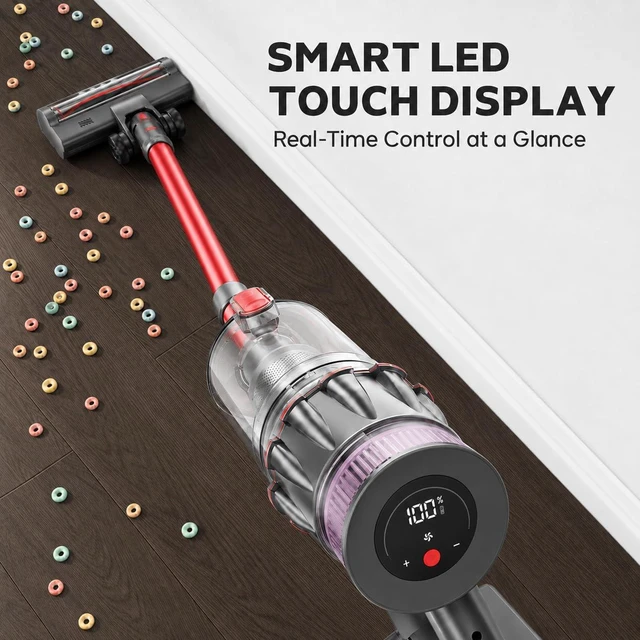 Alt view image 3 of 7 - Cordless Vacuum Cleaner, Self-Standing Stick Vacuum with Smart LED Display, Powerful Suction Rechargeable Vacuum for Pet Hair & Hardwood Floors, Lightweight Battery Powered Vacuum for Home & Dorm