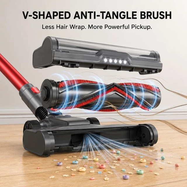 Alt view image 5 of 7 - Cordless Vacuum Cleaner, Self-Standing Stick Vacuum with Smart LED Display, Powerful Suction Rechargeable Vacuum for Pet Hair & Hardwood Floors, Lightweight Battery Powered Vacuum for Home & Dorm