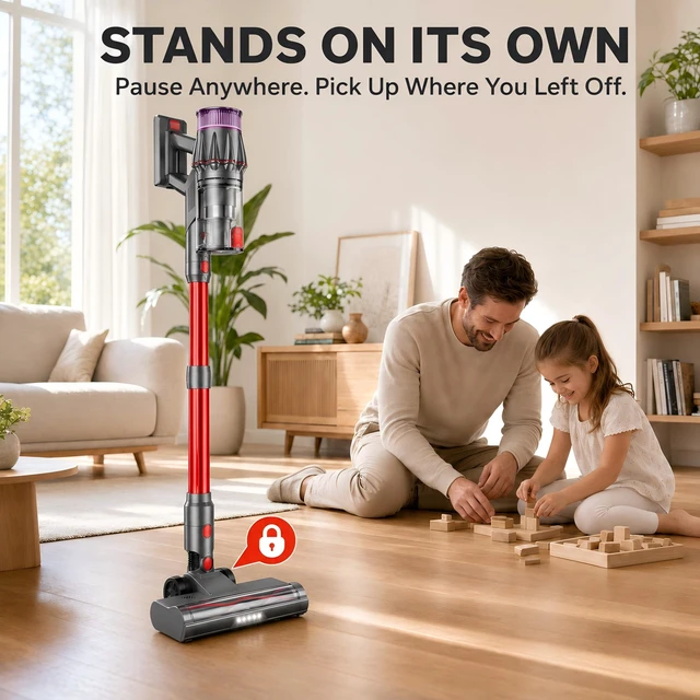 Alt view image 6 of 7 - Cordless Vacuum Cleaner, Self-Standing Stick Vacuum with Smart LED Display, Powerful Suction Rechargeable Vacuum for Pet Hair & Hardwood Floors, Lightweight Battery Powered Vacuum for Home & Dorm
