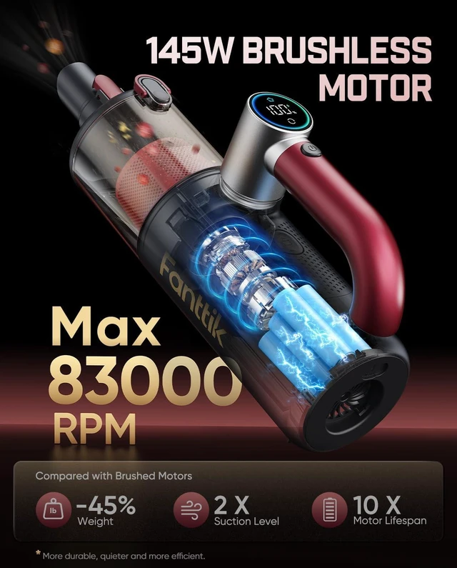 Alt view image 4 of 7 - Fanttik Cruise V11 APEX Handheld Vacuum Cordless, 4-in-1 Vacuum Cleaner for Pet, AxLoop 180° Rotatable Handle, LED Touch Screen, 3 Suction Modes for Home Corners, Couches, Crevices