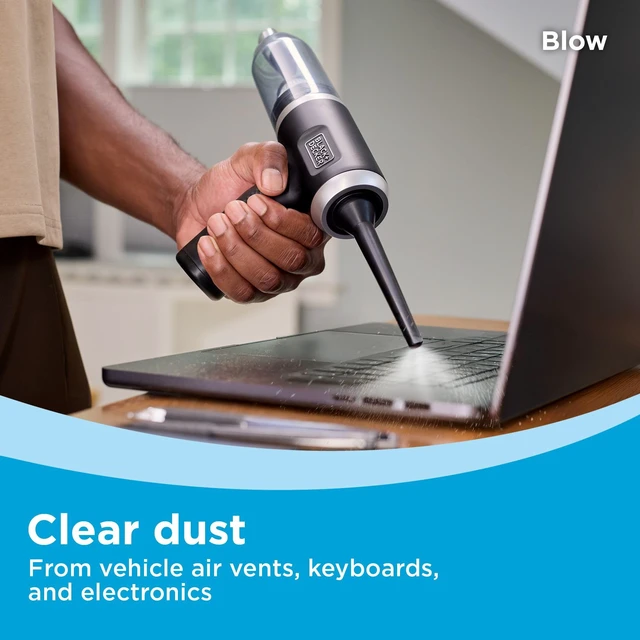 Alt view image 6 of 7 - BLACK+DECKER dustbuster mini 2-in-1 Hand Vacuum Air Blower, Black (MDB-1) | 16 mins runtime, 8V, 13 AW, 250 mph Air, 4 Attachments, Compact car vacuum, LED Lights, Lightweight mini vacuum, USB cable