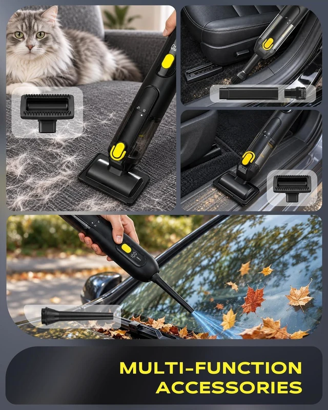 Alt view image 4 of 7 - Handheld Vacuum Cleaner 20000PA High Power, 4-in-1 Mini Car Vacuum | Cordless Vacuum Rechargeable with LED Display & Washable HEPA Filter, Light Design for Car, Home, Keyboard, Office, Pet Hair