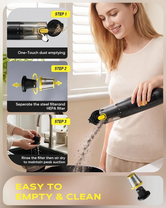 Alt view image 7 of 7 - Handheld Vacuum Cleaner 20000PA High Power, 4-in-1 Mini Car Vacuum | Cordless Vacuum Rechargeable with LED Display & Washable HEPA Filter, Light Design for Car, Home, Keyboard, Office, Pet Hair