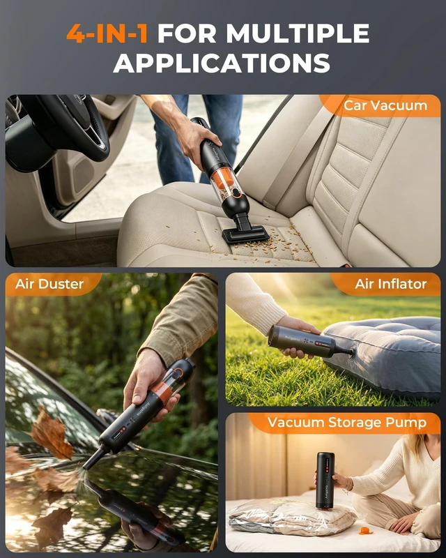 Alt view image 2 of 7 - Auligaivia A10 Cordless Handheld Vacuum & Air Duster, 20000Pa 4-in-1 | Portable Mini Vacuum,7800mAh Battery, 50-Min Runtime, One-Touch Empty, Fast Charging, Car Vacuum for Home & Outdoor