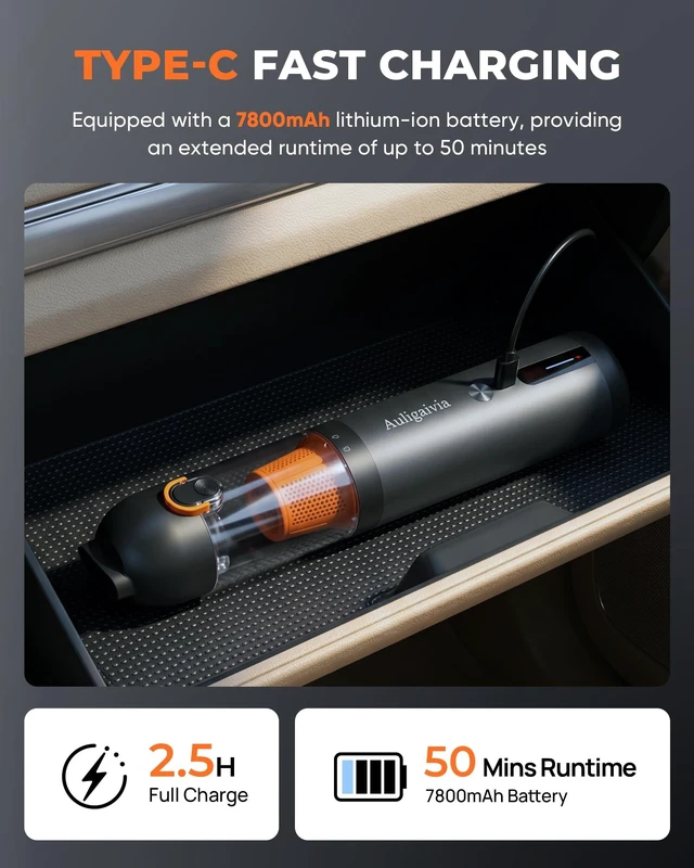 Alt view image 5 of 7 - Auligaivia A10 Cordless Handheld Vacuum & Air Duster, 20000Pa 4-in-1 | Portable Mini Vacuum,7800mAh Battery, 50-Min Runtime, One-Touch Empty, Fast Charging, Car Vacuum for Home & Outdoor