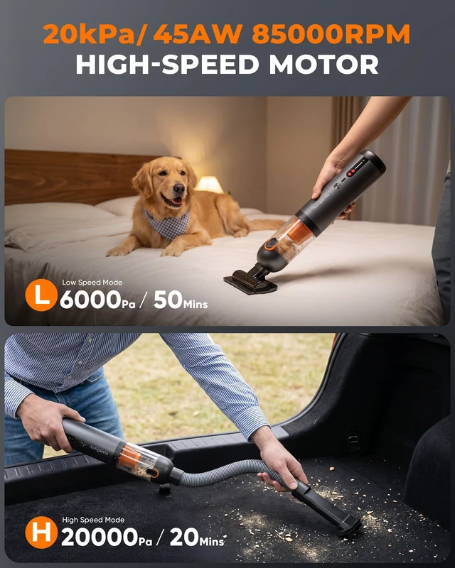 Alt view image 3 of 7 - Auligaivia A10 Cordless Handheld Vacuum & Air Duster, 20000Pa 4-in-1 | Portable Mini Vacuum,7800mAh Battery, 50-Min Runtime, One-Touch Empty, Fast Charging, Car Vacuum for Home & Outdoor