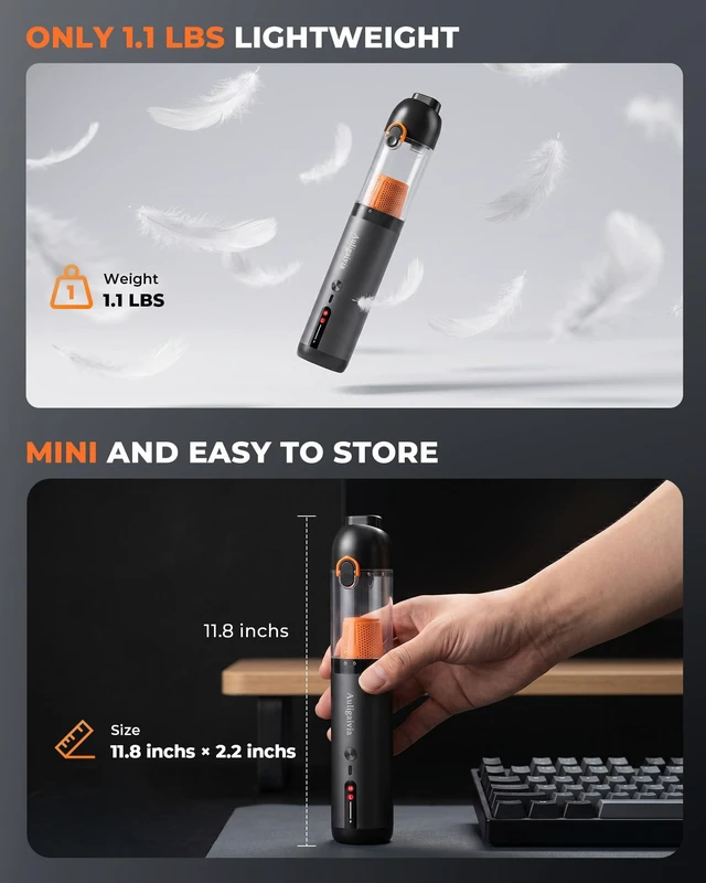 Alt view image 6 of 7 - Auligaivia A10 Cordless Handheld Vacuum & Air Duster, 20000Pa 4-in-1 | Portable Mini Vacuum,7800mAh Battery, 50-Min Runtime, One-Touch Empty, Fast Charging, Car Vacuum for Home & Outdoor