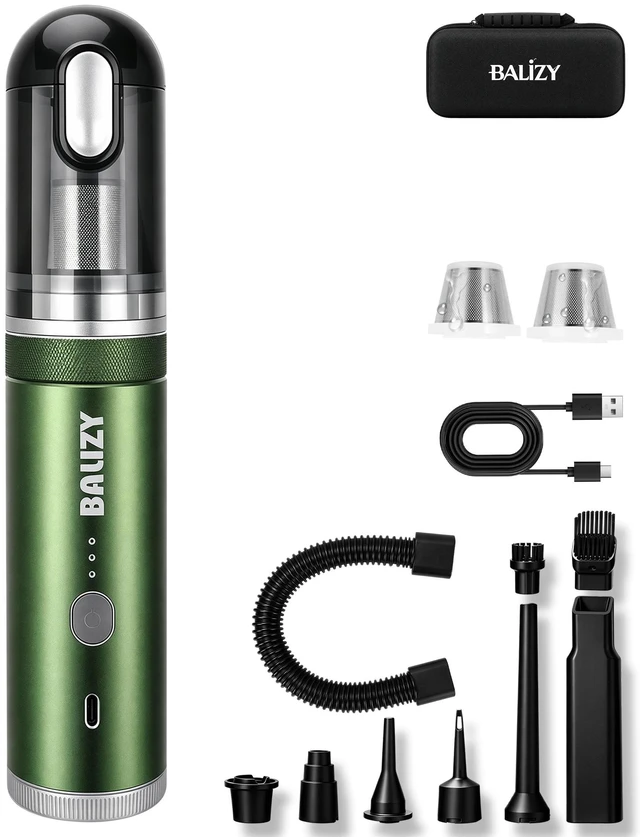 Main image of BALIZY Handheld Vacuum4-in-1 Cordless Car vacuum cleaner&Air Blower,Green | Aluminum alloy body4 Suction Modes, 20KPa Suction Power,Portable Rechargeable, For Car, Pet Hair, Home, Office