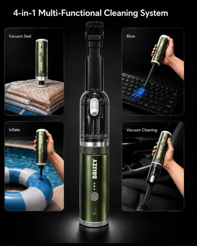 Alt view image 4 of 7 - BALIZY Handheld Vacuum4-in-1 Cordless Car vacuum cleaner&Air Blower,Green | Aluminum alloy body4 Suction Modes, 20KPa Suction Power,Portable Rechargeable, For Car, Pet Hair, Home, Office