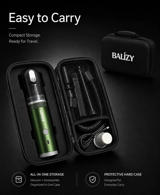 Alt view image 5 of 7 - BALIZY Handheld Vacuum4-in-1 Cordless Car vacuum cleaner&Air Blower,Green | Aluminum alloy body4 Suction Modes, 20KPa Suction Power,Portable Rechargeable, For Car, Pet Hair, Home, Office