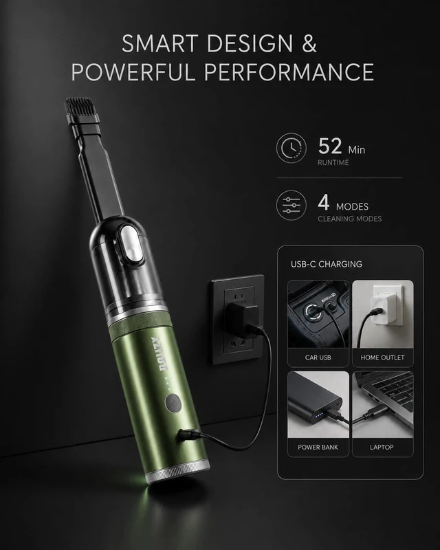 Alt view image 6 of 7 - BALIZY Handheld Vacuum4-in-1 Cordless Car vacuum cleaner&Air Blower,Green | Aluminum alloy body4 Suction Modes, 20KPa Suction Power,Portable Rechargeable, For Car, Pet Hair, Home, Office
