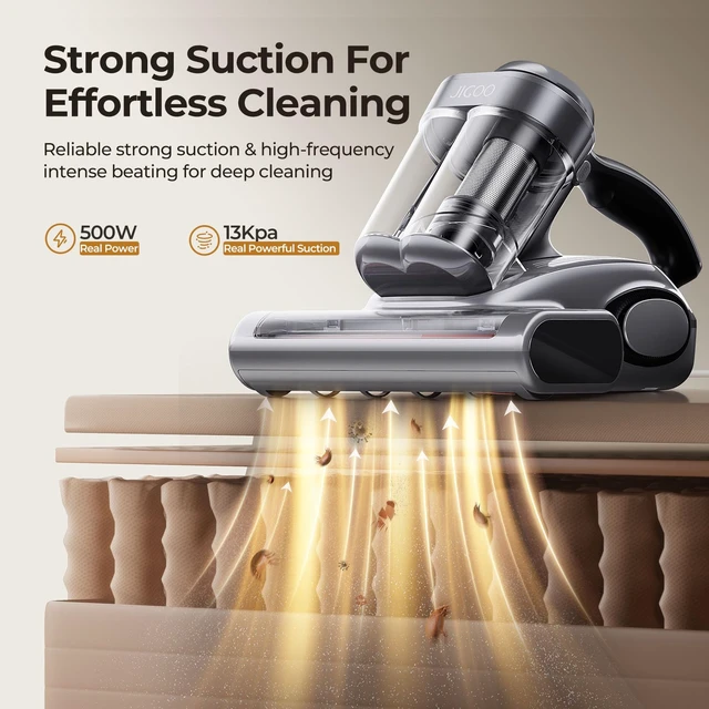 Alt view image 2 of 7 - JIGOO J300 Bed Vacuum Cleaner, Dust Sensor, Pet Hair, UV and Heat, Corded | Deep-clean mattress vacuum cleaner, 500W motor, 13Kpa suction, UV-C light and 130°F heat for beds, sofas, Gray