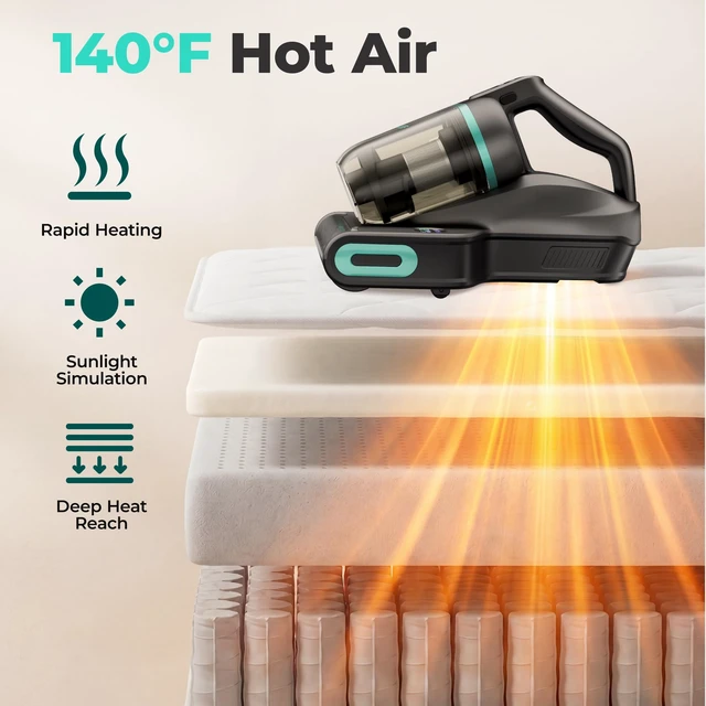 Alt view image 3 of 6 - HAUSHOF Cordless Mattress Vacuum Cleaner, 17kPa, 2 Suction Modes | Dust Index Indicator, 140°F Heat, 11000 BPM Tap, H12 HEPA Filter, 16.9oz Dual Cup, For Couch, Bed, Furniture