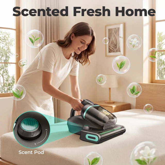 Alt view image 4 of 6 - HAUSHOF Cordless Mattress Vacuum Cleaner, 17kPa, 2 Suction Modes | Dust Index Indicator, 140°F Heat, 11000 BPM Tap, H12 HEPA Filter, 16.9oz Dual Cup, For Couch, Bed, Furniture