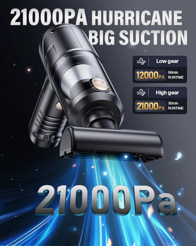 Alt view image 2 of 7 - Handheld Vacuum Cleaner, 21000Pa Cordless 4-in-1 Mini Car Vacuum | Brushless Motor, 2 Suction Modes, LED Light and USB-C Charging for Car, Office Desk and Keyboards