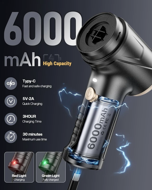 Alt view image 4 of 7 - Handheld Vacuum Cleaner, 21000Pa Cordless 4-in-1 Mini Car Vacuum | Brushless Motor, 2 Suction Modes, LED Light and USB-C Charging for Car, Office Desk and Keyboards