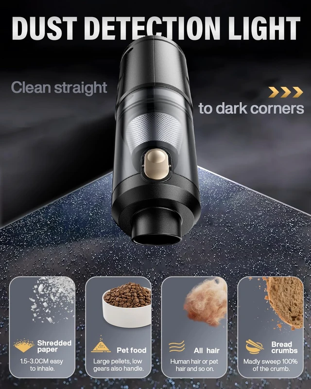 Alt view image 6 of 7 - Handheld Vacuum Cleaner, 21000Pa Cordless 4-in-1 Mini Car Vacuum | Brushless Motor, 2 Suction Modes, LED Light and USB-C Charging for Car, Office Desk and Keyboards