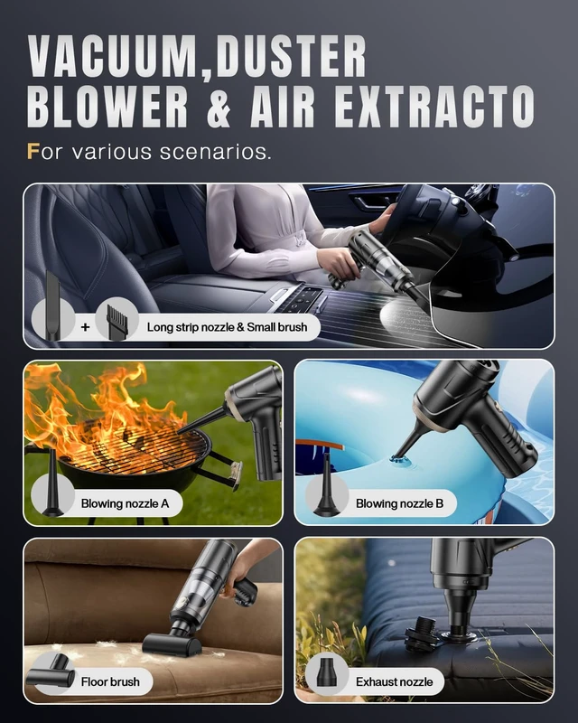 Alt view image 7 of 7 - Handheld Vacuum Cleaner, 21000Pa Cordless 4-in-1 Mini Car Vacuum | Brushless Motor, 2 Suction Modes, LED Light and USB-C Charging for Car, Office Desk and Keyboards