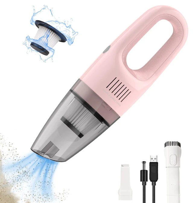 Main image of Pink Cordless Portable Car Vacuum Cleaner, High Power Handheld Vacuum | Rechargeable Lightweight Desk Duster Detailing Kit for Auto Interior & Kitchen, Aesthetic Car Accessories for Women