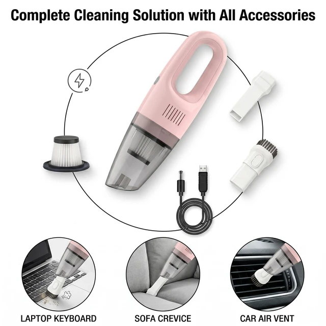 Alt view image 2 of 7 - Pink Cordless Portable Car Vacuum Cleaner, High Power Handheld Vacuum | Rechargeable Lightweight Desk Duster Detailing Kit for Auto Interior & Kitchen, Aesthetic Car Accessories for Women