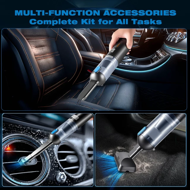 Alt view image 3 of 7 - HAUSMEISTER Airflex Go Cordless Car Vacuum 16000Pa, 4-in-1 Handheld Vacuum with Air Duster & Inflator, Portable Mini Vac for Car Detailing, Pet Hair, Keyboard Cleaning (Black)