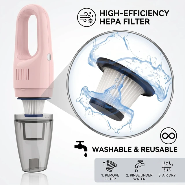 Alt view image 7 of 7 - Pink Cordless Portable Car Vacuum Cleaner, High Power Handheld Vacuum | Rechargeable Lightweight Desk Duster Detailing Kit for Auto Interior & Kitchen, Aesthetic Car Accessories for Women