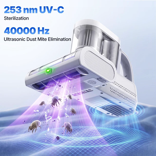 Alt view image 4 of 7 - Misshappy Mattress Bed Vacuum Cleaner - 16KPa Strong Suction Handheld Bed Vacuum Cleaner UV Sanitizing, Ultrasonic Module, Green Dust Visible Light, Dual Dust Cup Filtration 500W