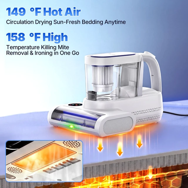 Alt view image 5 of 7 - Misshappy Mattress Bed Vacuum Cleaner - 16KPa Strong Suction Handheld Bed Vacuum Cleaner UV Sanitizing, Ultrasonic Module, Green Dust Visible Light, Dual Dust Cup Filtration 500W
