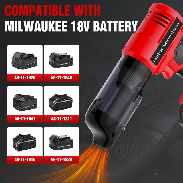 Alt view image 3 of 6 - 3 in 1 Handheld Vacuum Cordless Compatible with Milwaukee 18V Battery, 22000Pa Strong Suction Car Vacuum Portable Cordless for Auto Detailing,Indoor Cleaning and Pet Hair (Battery Not Included)