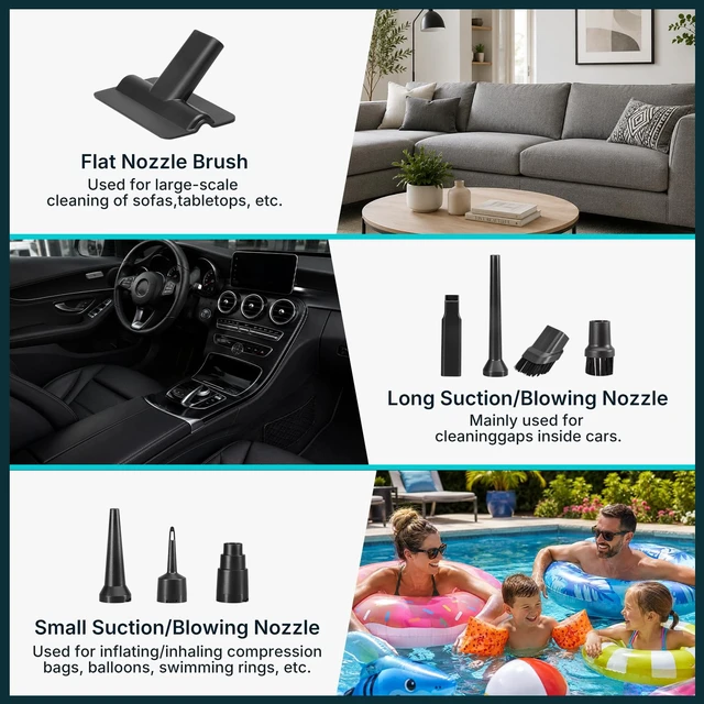 Alt view image 7 of 7 - uxen Handheld Vacuum Cleaner Car Cordless, 26000Pa 4-in-1 Powerful Car Vacuum Cleaner, Portable Mini Vacuum Air Duster, 3 Speed Vacuum for Car, Home, Pet Hair, Green
