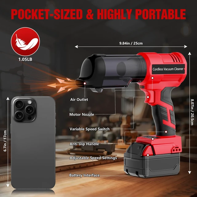 Alt view image 6 of 6 - 3 in 1 Handheld Vacuum Cordless Compatible with Milwaukee 18V Battery, 22000Pa Strong Suction Car Vacuum Portable Cordless for Auto Detailing,Indoor Cleaning and Pet Hair (Battery Not Included)