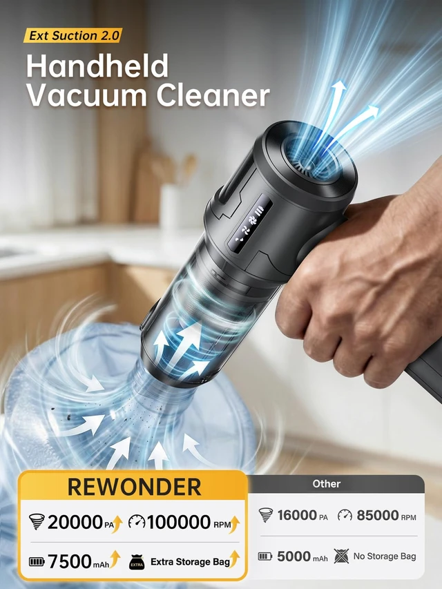 Alt view image 2 of 7 - REWONDER Cordless Car Vacuum Cleaner & Blower Portable Handheld Mini Vac High Power