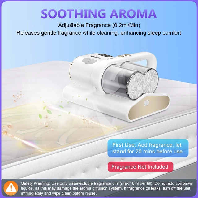 Alt view image 4 of 7 - Cleera Mattress Vacuum Cleaner, 16Kpa Couch Vacuum with Soothing Aroma | UV-C Light,Smart Dust Sensor,Dual Brushroll, 140°F Heat, HEPA Filter, Handheld Vacuums for Bed, Couch (Corded, 400W)