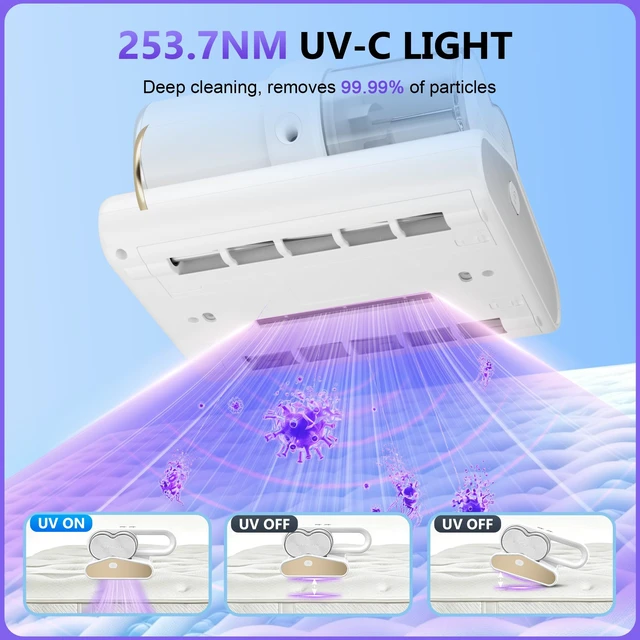 Alt view image 3 of 7 - Cleera Mattress Vacuum Cleaner, 16Kpa Couch Vacuum with Soothing Aroma | UV-C Light,Smart Dust Sensor,Dual Brushroll, 140°F Heat, HEPA Filter, Handheld Vacuums for Bed, Couch (Corded, 400W)