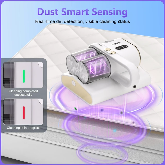 Alt view image 6 of 7 - Cleera Mattress Vacuum Cleaner, 16Kpa Couch Vacuum with Soothing Aroma | UV-C Light,Smart Dust Sensor,Dual Brushroll, 140°F Heat, HEPA Filter, Handheld Vacuums for Bed, Couch (Corded, 400W)