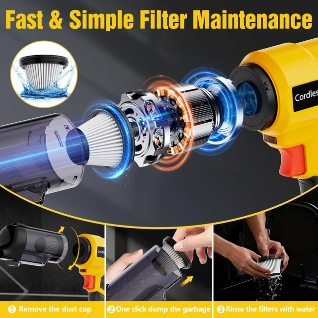 Alt view image 4 of 6 - 3 in 1 Cordless Handheld Vacuum Compatible with Dewalt 20V Battery, 22000Pa Suction Car Vacuum Portable for Quick Cleanups in Vehicles,Workshops,Homes and Offices(No Battery)