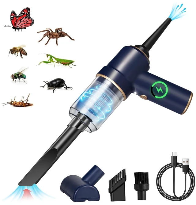 Main image of Paddsun Bug Vacuum with Long Nozzle: 5 in 1 Handheld Cordless Car Vacuum Cleaner for Adults Car Home Office Garden, Rechargeable Strong Suction Insect Catcher for Spider Moth,Stink Bug (Blue)