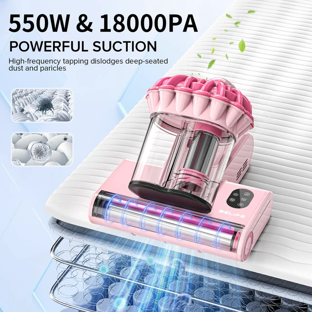 Alt view image 2 of 7 - Belife M8 Mattress Vacuum Cleaner with UV & Hot Air & Heating | 18Kpa 550W Bed Vacuum with Double-Cup & HEPA Filter, Powerful Strong Suction Handheld Couch Cleaner for Sofa Pet Hair, Corded