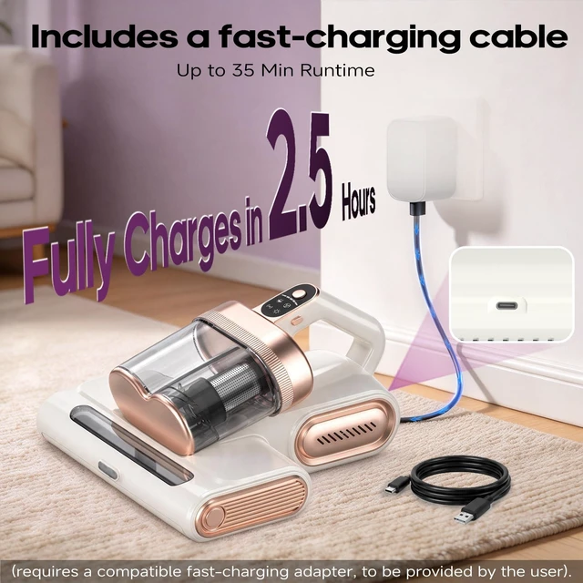 Alt view image 4 of 7 - Cordless Mattress Vacuum Cleaner Uv Sanitizing For Couch 18kpa Gifts White | Handheld Vacuum With Ultrasonic Cleaning And Fast Charging Removes Dust From Upholstered Furniture Christmas Gift For Her